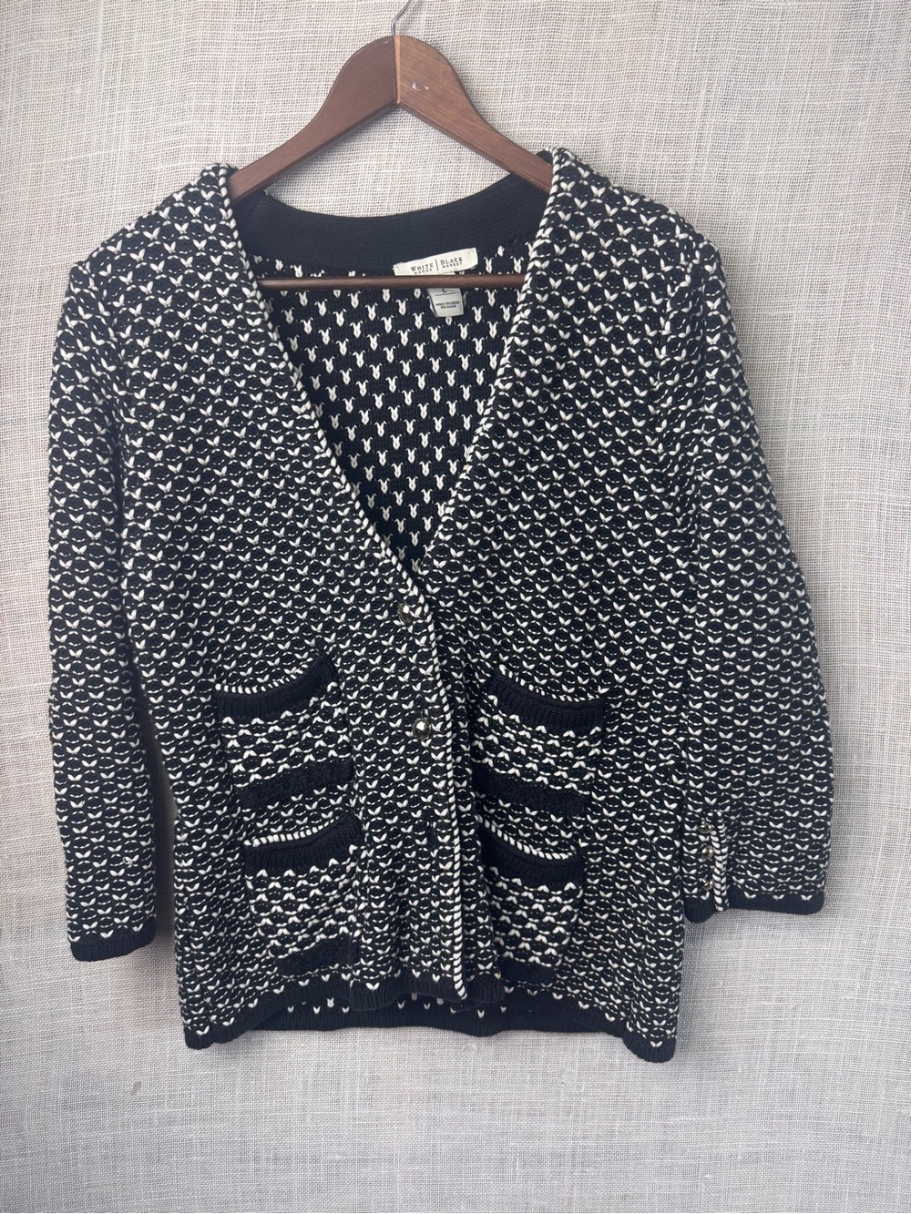 White House Black Market Black and White Textured Knit Cardigan